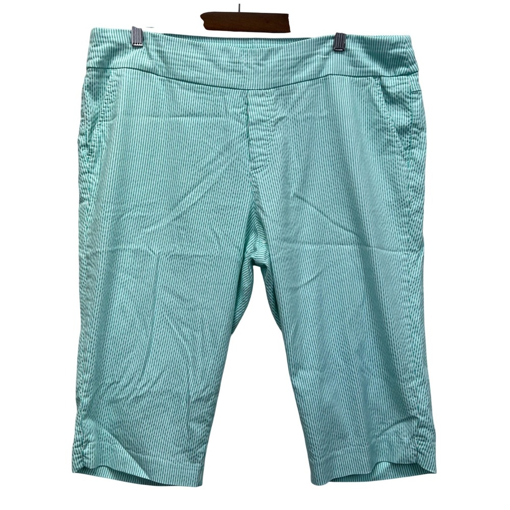 Southern Lady Capri Pants Womens 18W Mint Green White Striped Seersucker VTG 90s
